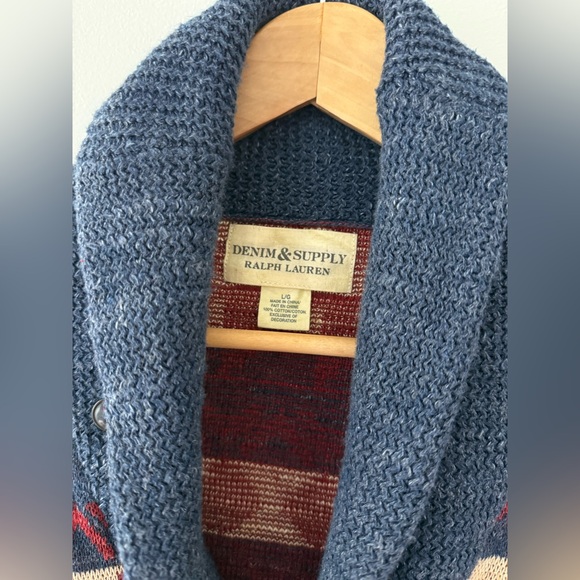 Ralph Lauren Denim & Supply Aztec Southwestern Cardigan Sweater Shawl Collar LG - Picture 5 of 6